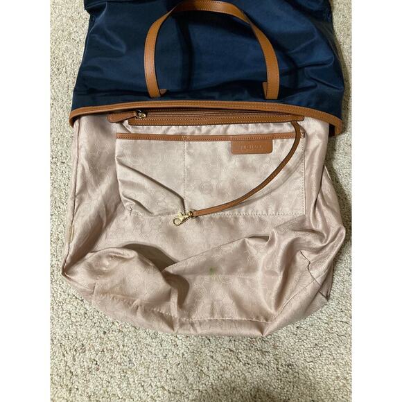 MICHAEL KORS, LARGE NAVY, BRWON NYLON SHOULDER BAG - Picture 12 of 13